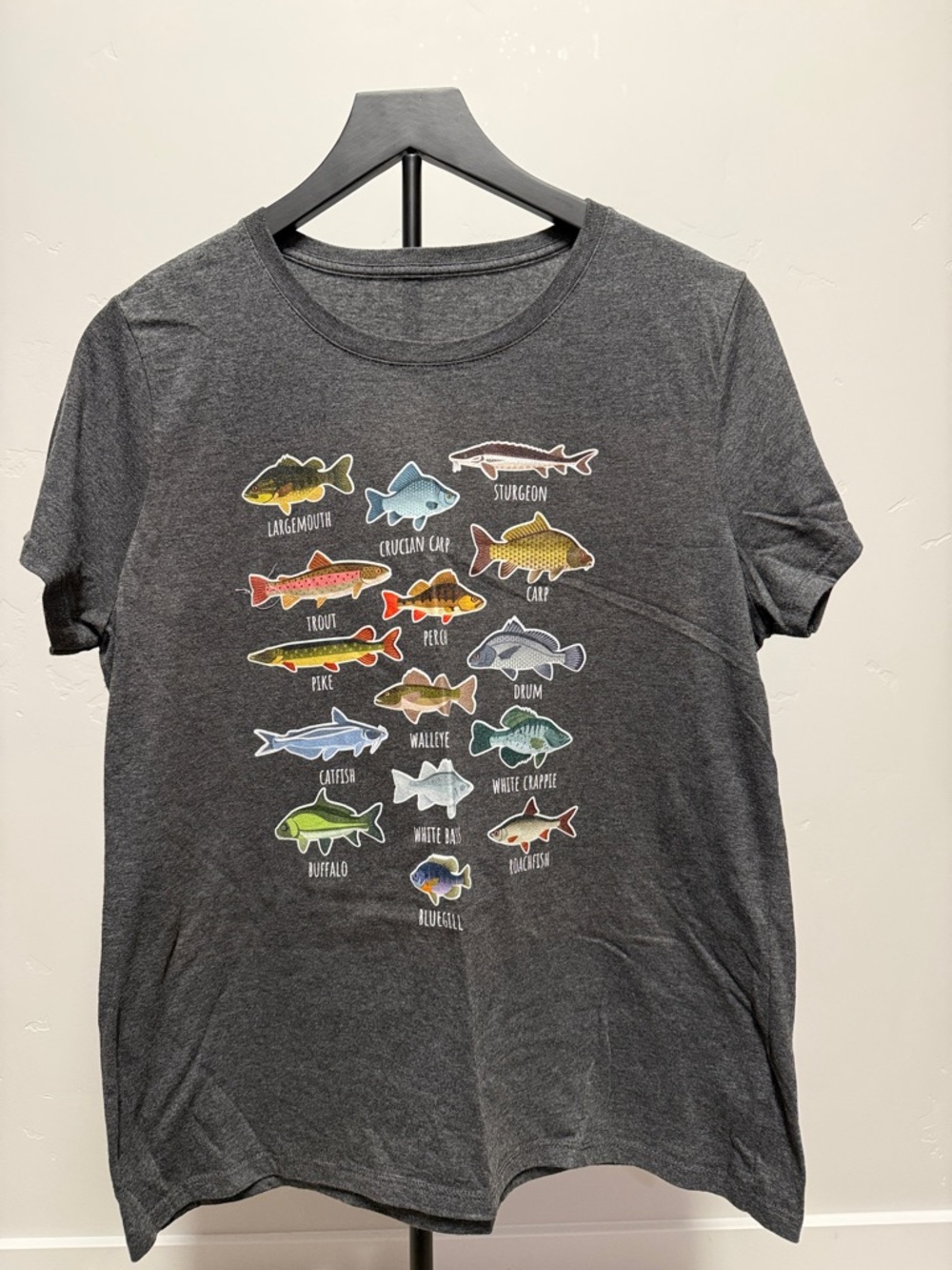 Charcoal Short-Sleeve Graphic Tee with Fish Species Print
